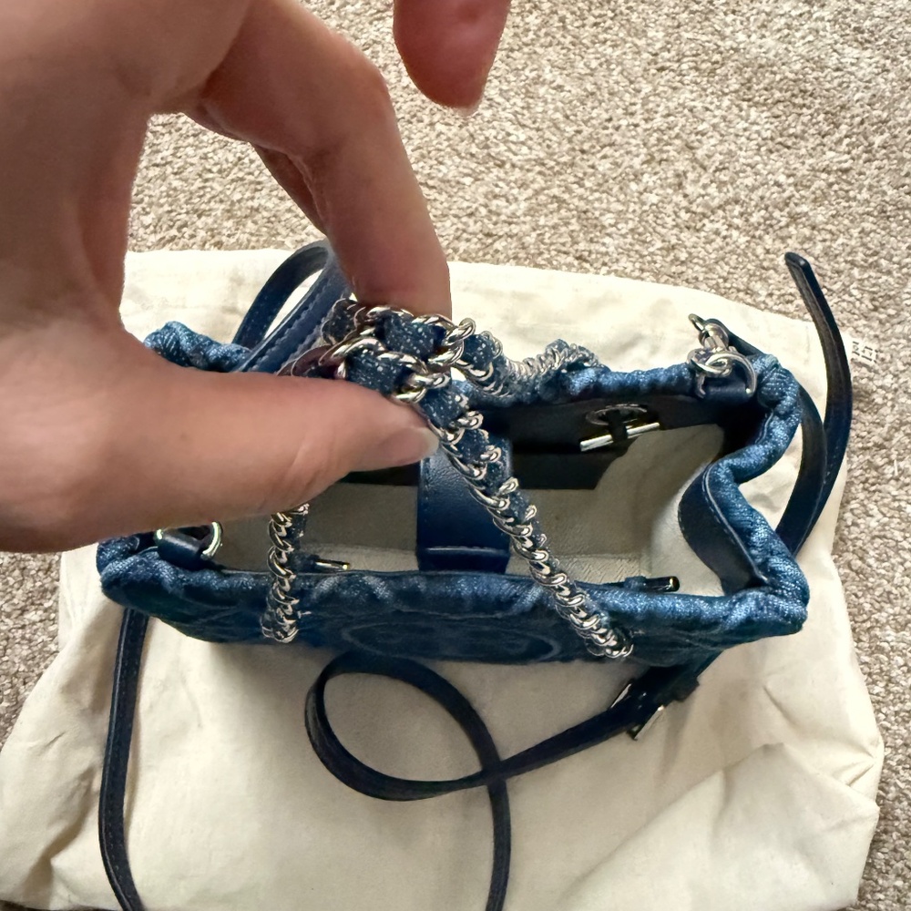 TORY BURCH  Fleming Soft Denim Chain Tote Bag - Picture 2 of 5